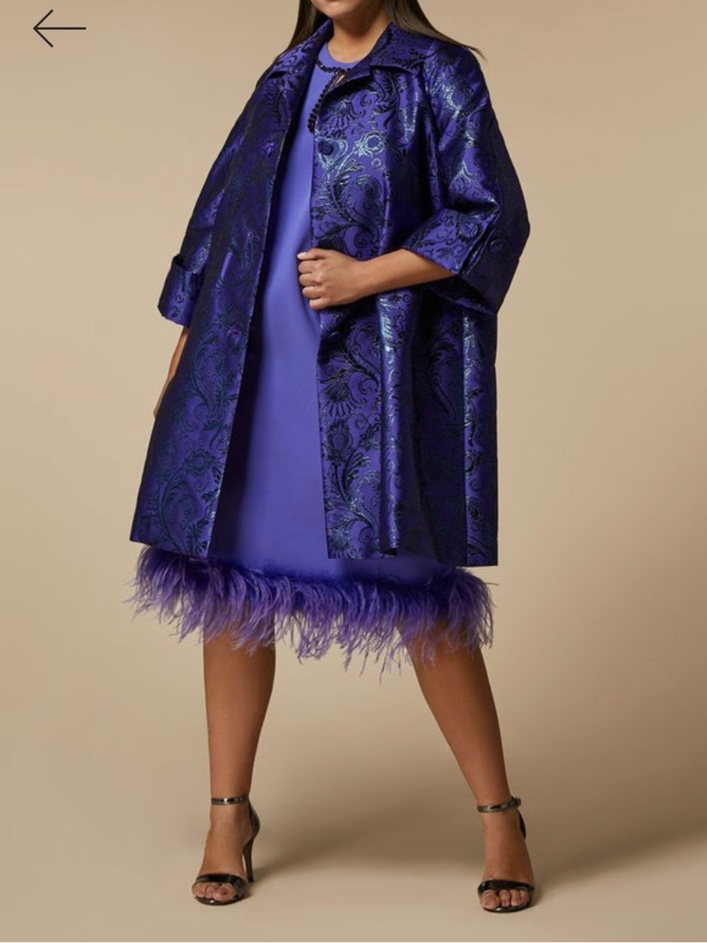 Marina Rinaldi Purple Feather-Hem Dress